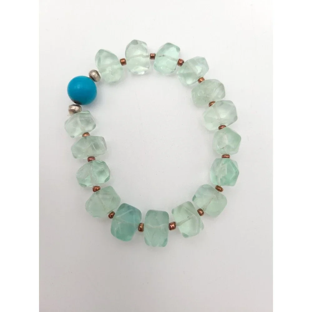 Genuine Aquamarine Beaded Stretch Bracelet Light Blue‎ Stones USA - Picture 5 of 5